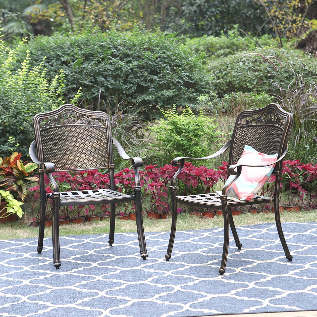Set of 2 Cast Aluminum Outdoor Dining Chairs, Antique Bronze I17298