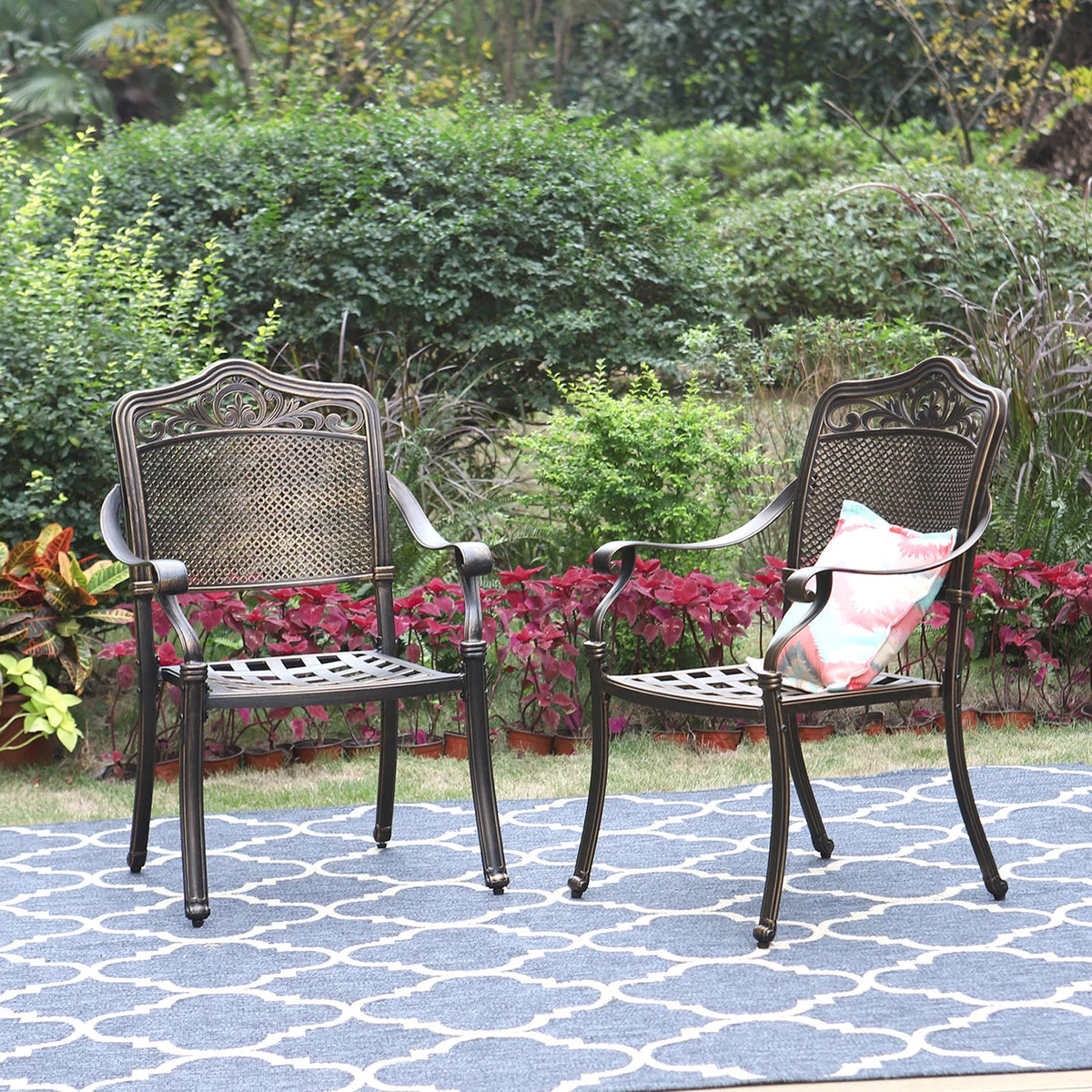 Set of 2 Cast Aluminum Outdoor Dining Chairs, Antique Bronze I17298