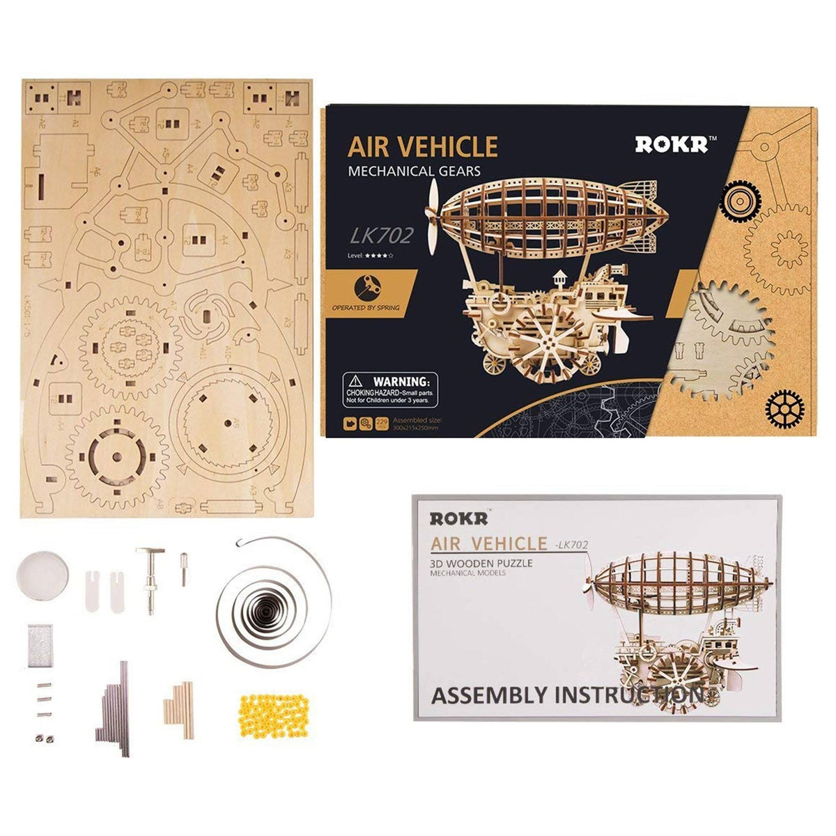 Red 3D Wooden Mechanical Moving Gears Model Kit Air Ship B50981