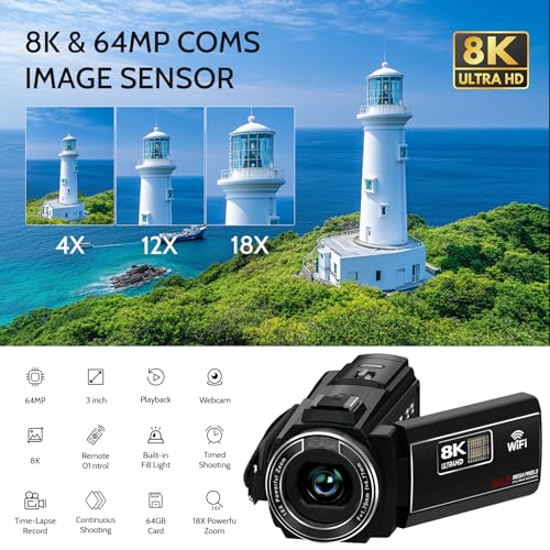 8K Video Camera Camcorder 64MP IR Night Vision 18X Zoom WiFi S994981