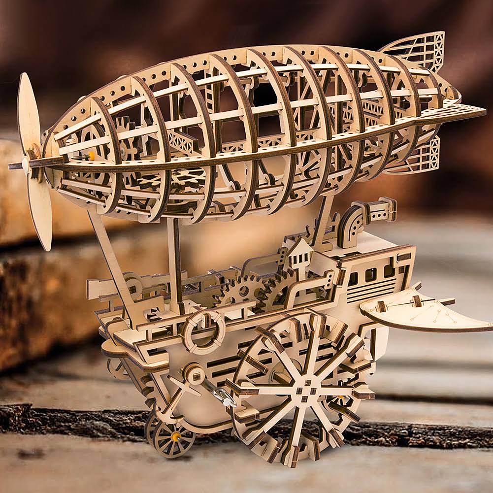 Red 3D Wooden Mechanical Moving Gears Model Kit Air Ship B50981