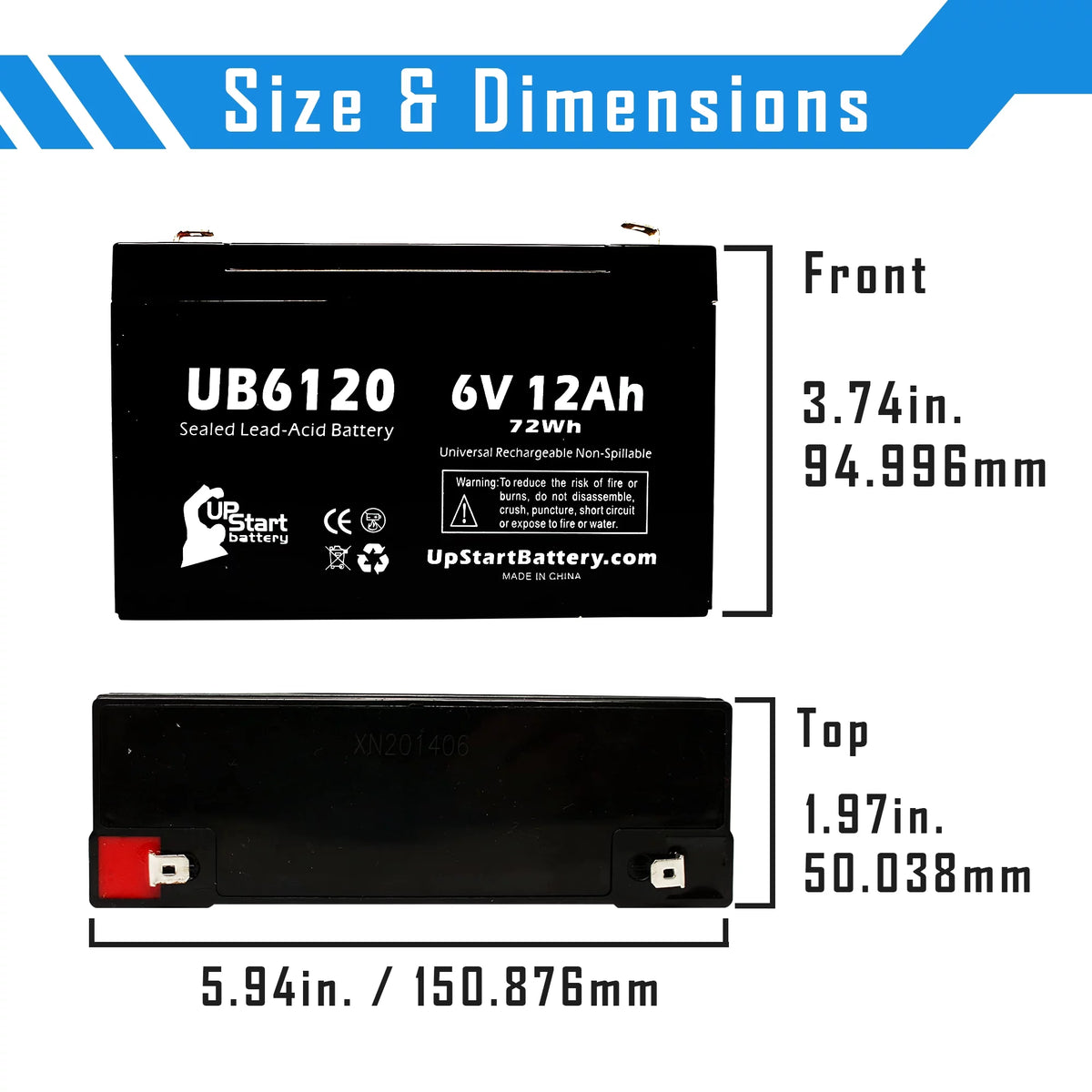 2x Pack 6V 12Ah Sealed Lead Acid Battery with F1 to F2 Terminal Adapters Q373