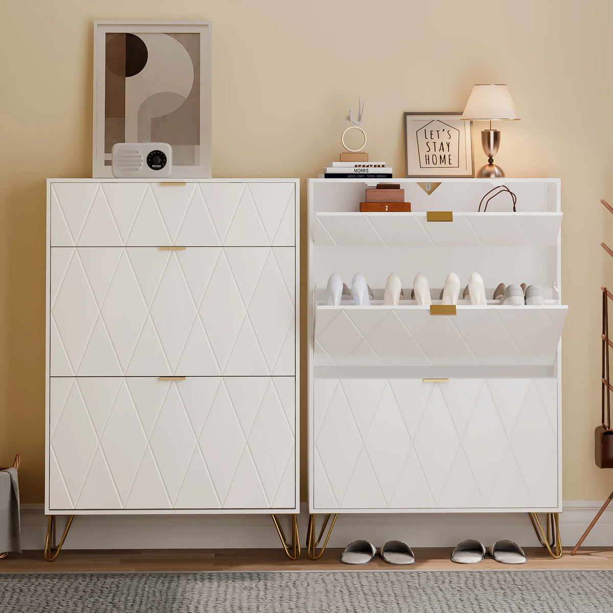 White Flip Down Shoe Cabinet Y474