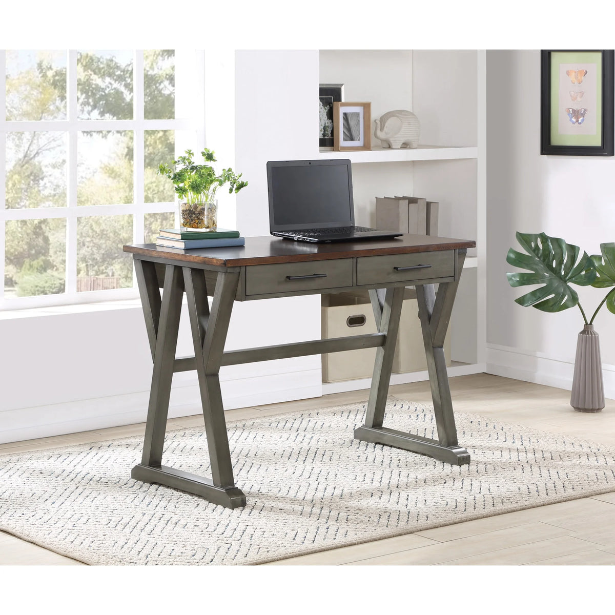 Slate Gray Engineered Wood Writing Desk with Drawers G98134