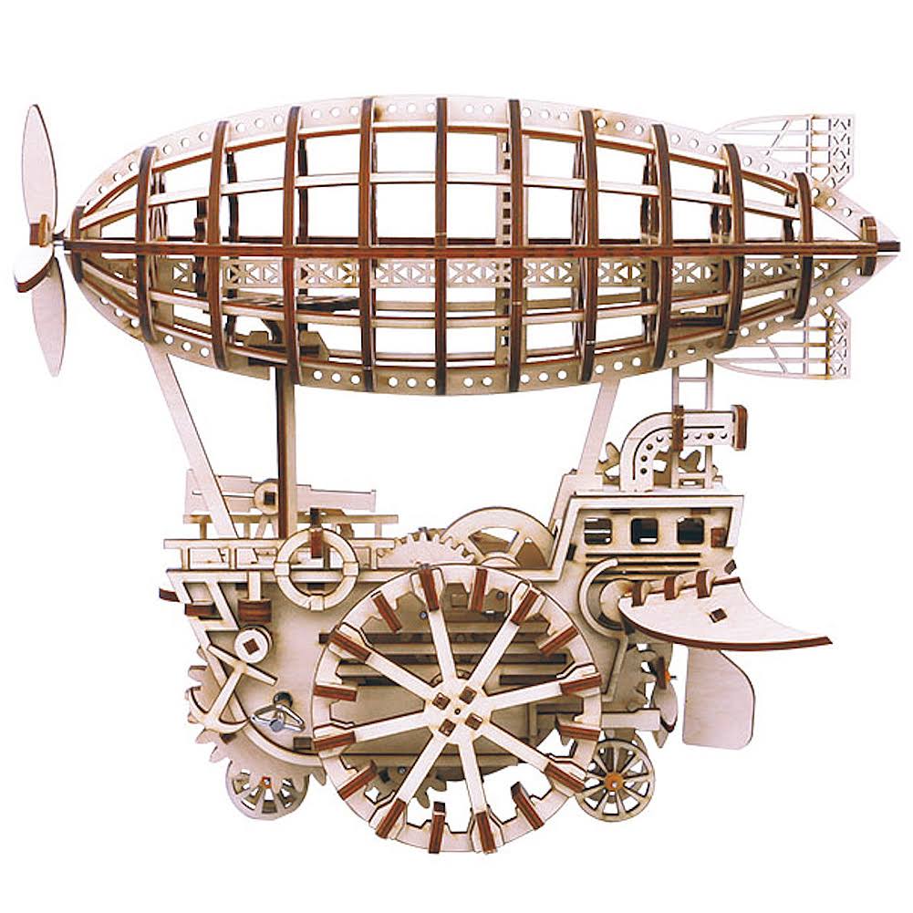 Red 3D Wooden Mechanical Moving Gears Model Kit Air Ship B50981