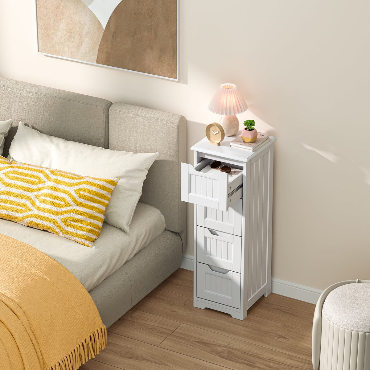 White 4 Drawer Bathroom Floor Cabinet T670