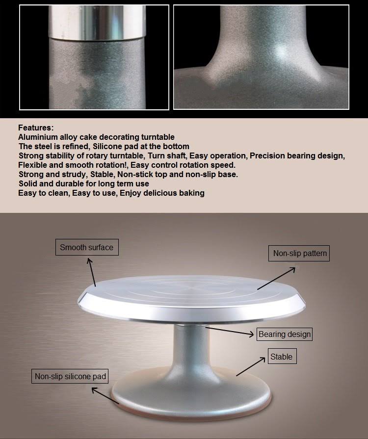 Silver Aluminum Alloy Rotating Cake Turntable Stand E38726