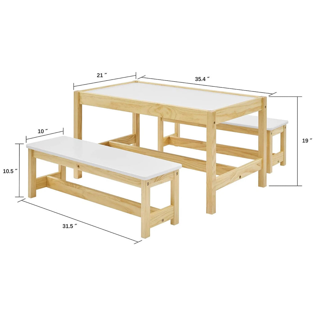 Wooden 3 In 1 Kids Play Table and Bench Chair Set J9092
