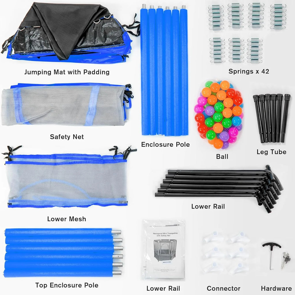 Green Mini Trampoline with Safety Enclosure Net and Pit Balls H728646