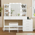 Large White Vanity Desk with Lighted Mirror and Power Outlet Z7711
