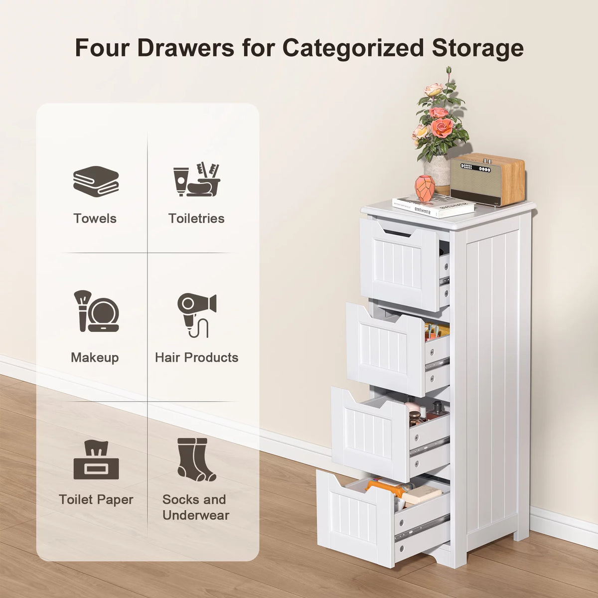 White 4 Drawer Bathroom Floor Cabinet T670