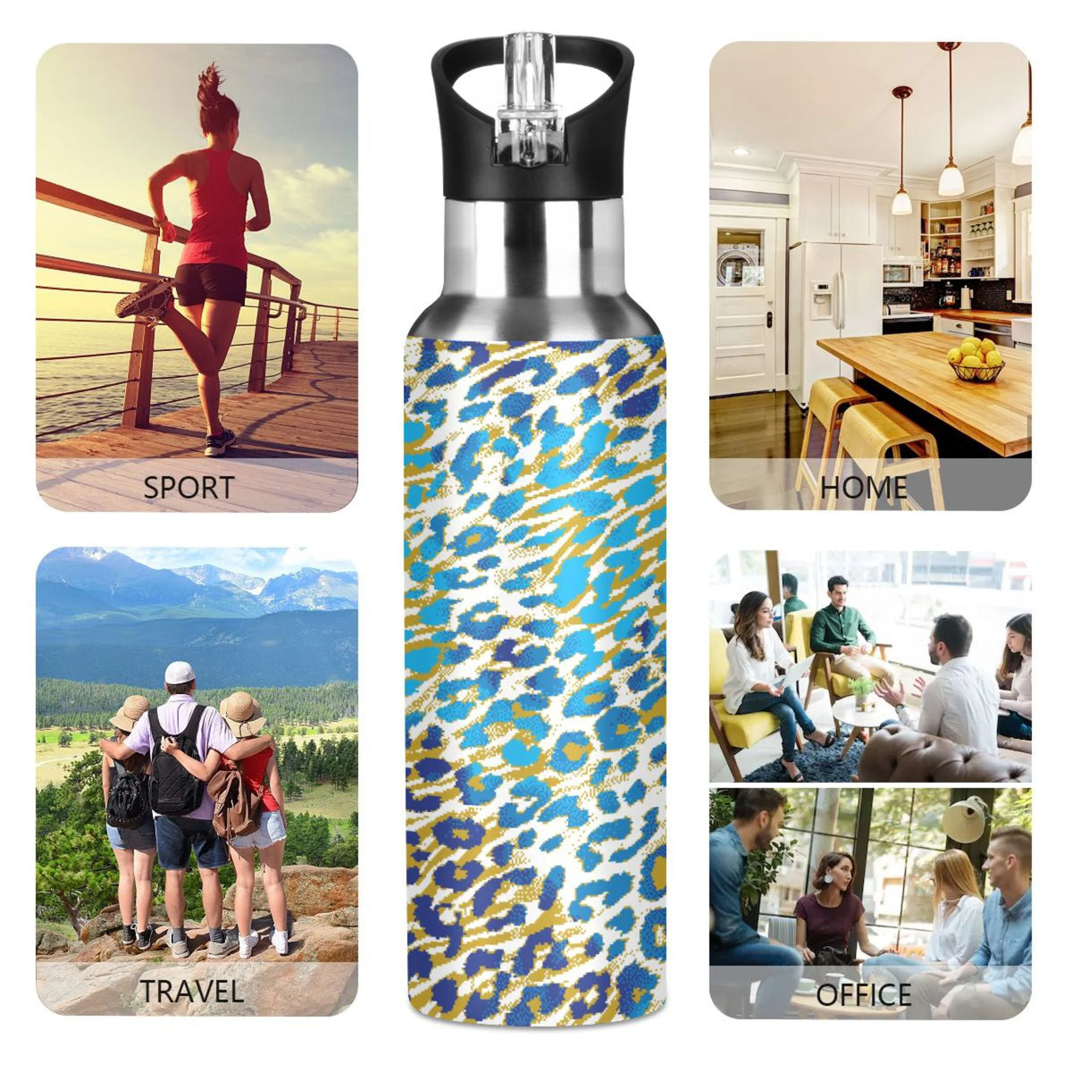 Green Brown Leopard Stainless Steel Vacuum Insulated Water Bottle 20 OZ C37007