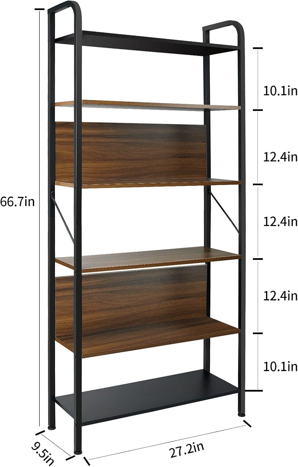 6 Tier Black and Walnut Wood and Metal Bookshelf X1951