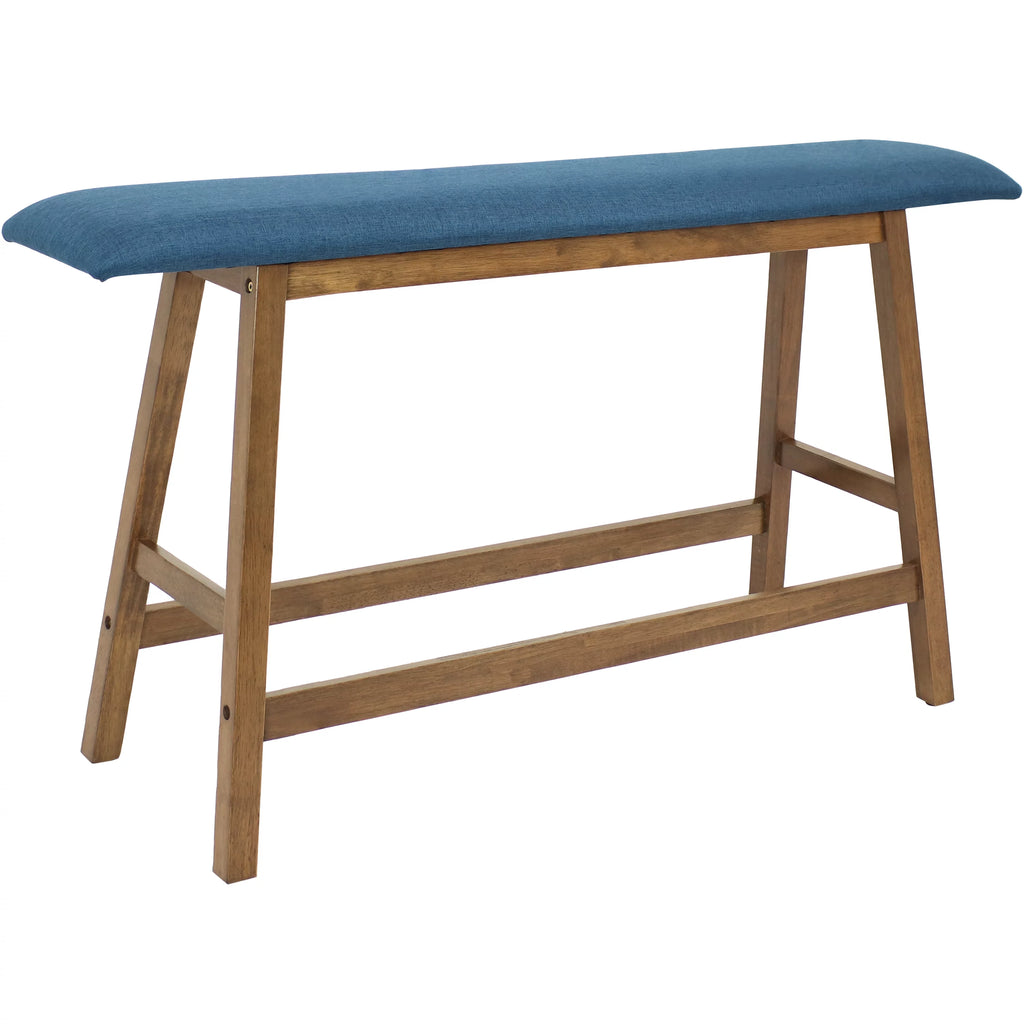 Wooden Counter-Height Dining Bench with Blue Cushion U2002