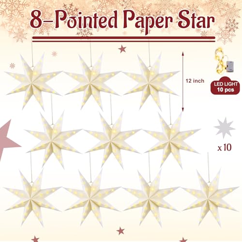 10 Set 8-Pointed 12 Inch Paper Star Lanterns with 10 LED Light Z235
