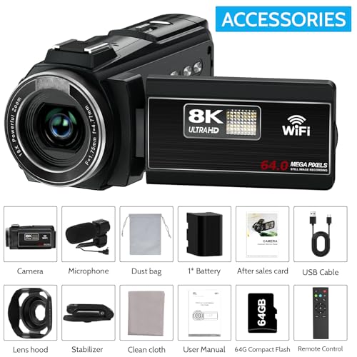 8K Video Camera Camcorder 64MP IR Night Vision 18X Zoom WiFi S994981