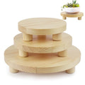 3PCS Round Brown Wooden Plant Stands J6760