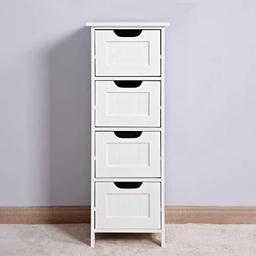 Narrow Bathroom Floor Cabinet with 4 Drawers White Q403815