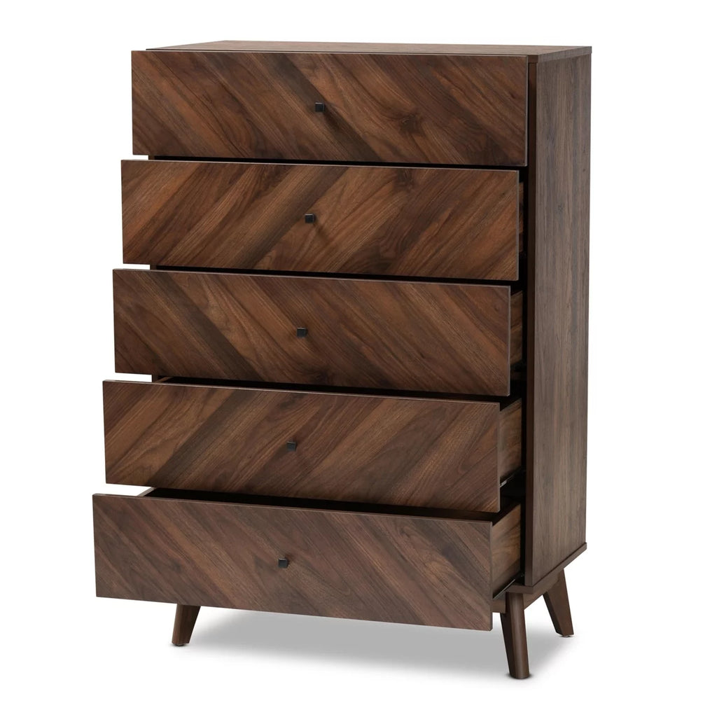 Walnut Brown Wood 5-Drawer Storage Chest H3365