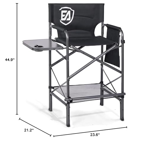 Tall Folding Chair with Side Table Cup Holder Storage Pocket Blue Grey G7408
