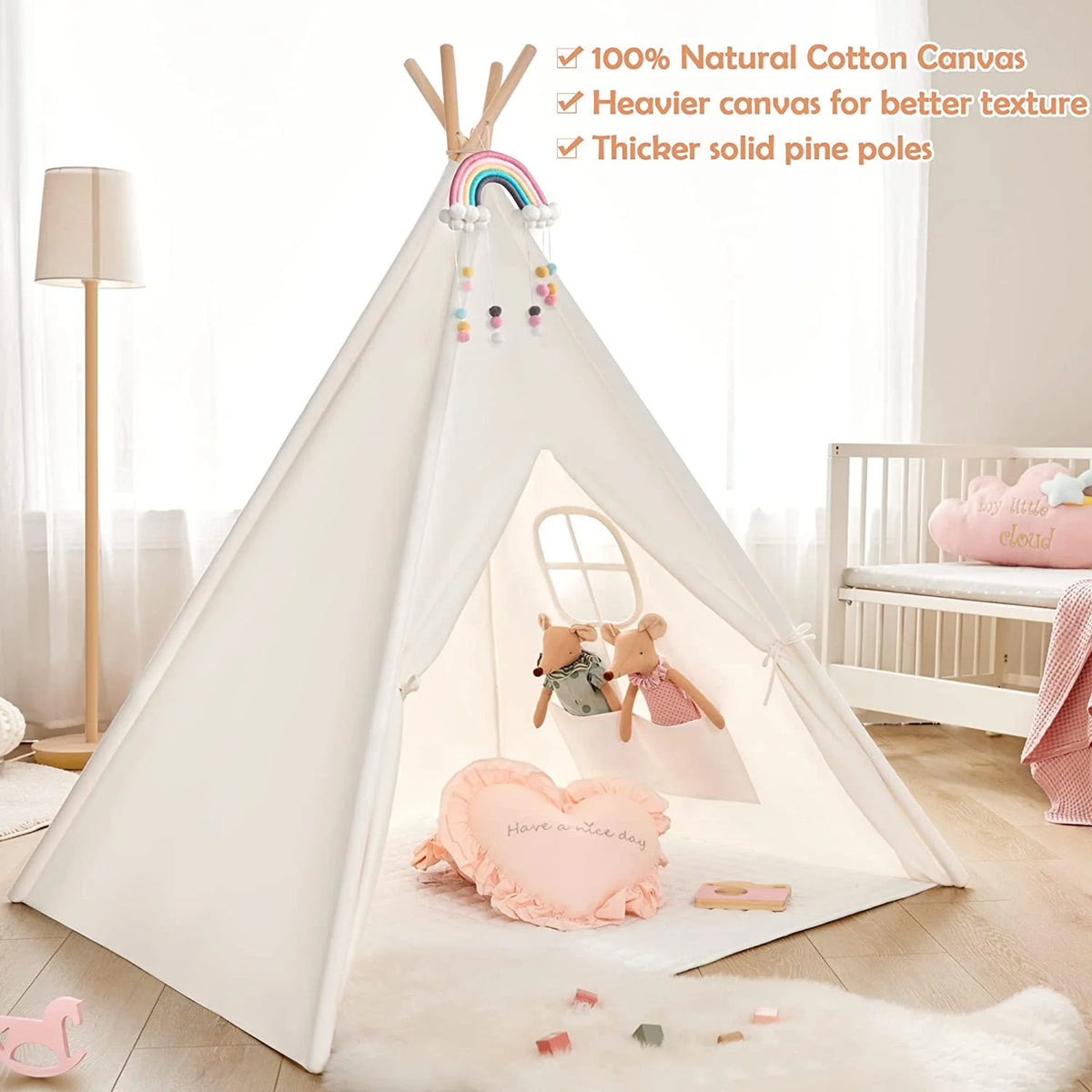 White Canvas Kids Teepee Tent T944843