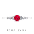 925 Sterling Silver Natural Ruby Promise Ring with Diamond Side Stones O3421
