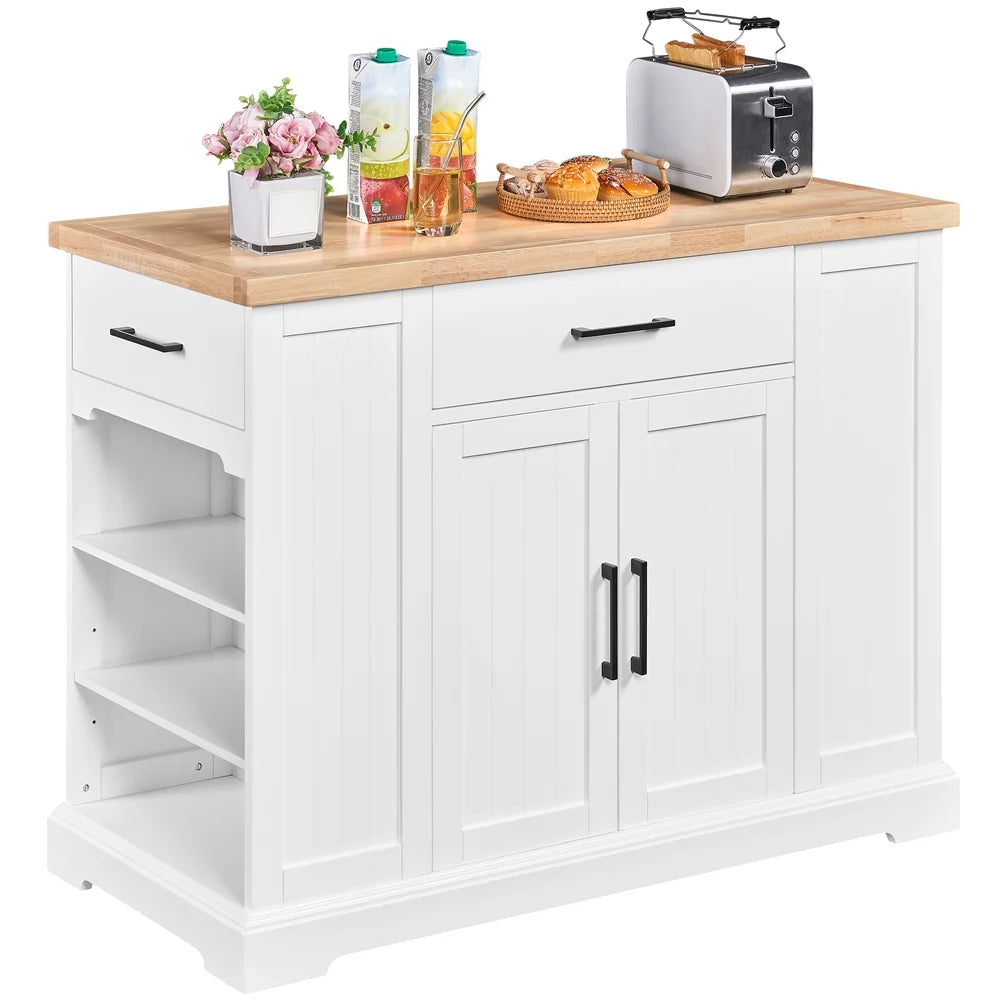 White Wooden Kitchen Island Storage Cabinet with Drawer R780657