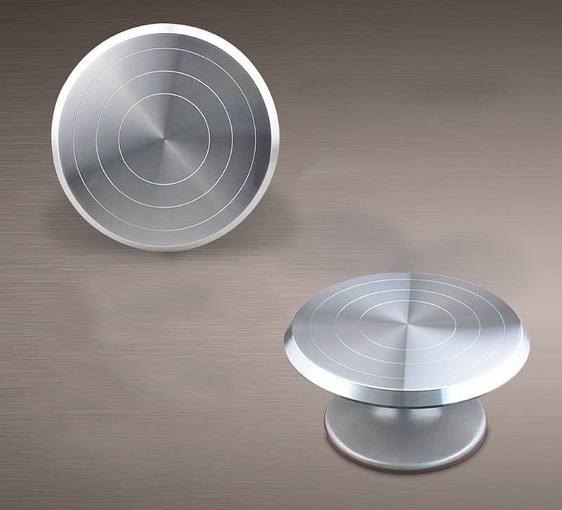 Silver Aluminum Alloy Rotating Cake Turntable Stand E38726