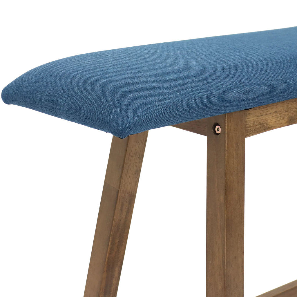 Wooden Counter-Height Dining Bench with Blue Cushion U2002