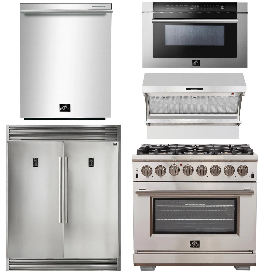 36 Dual Fuel Range, Range Hood, Refrigerator, Microwave, Dishwasher W109551