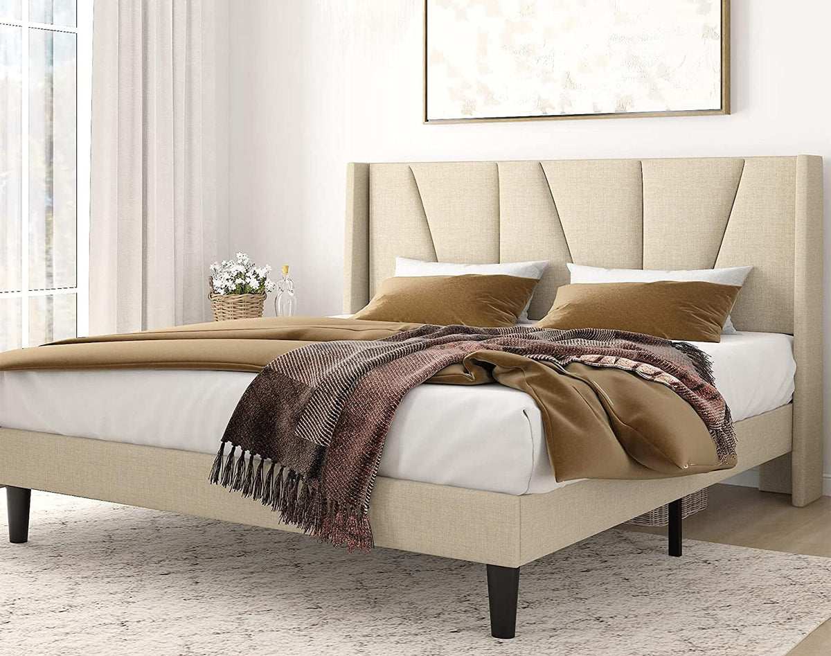 King Size Upholstered Platform Bed Frame with Wingback M471