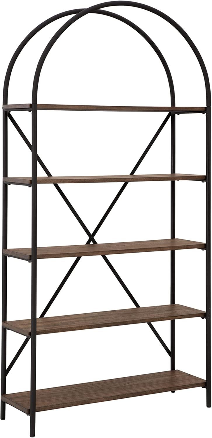 Industrial Geometric 5 Shelf Bookcase, Brown and Black U9957