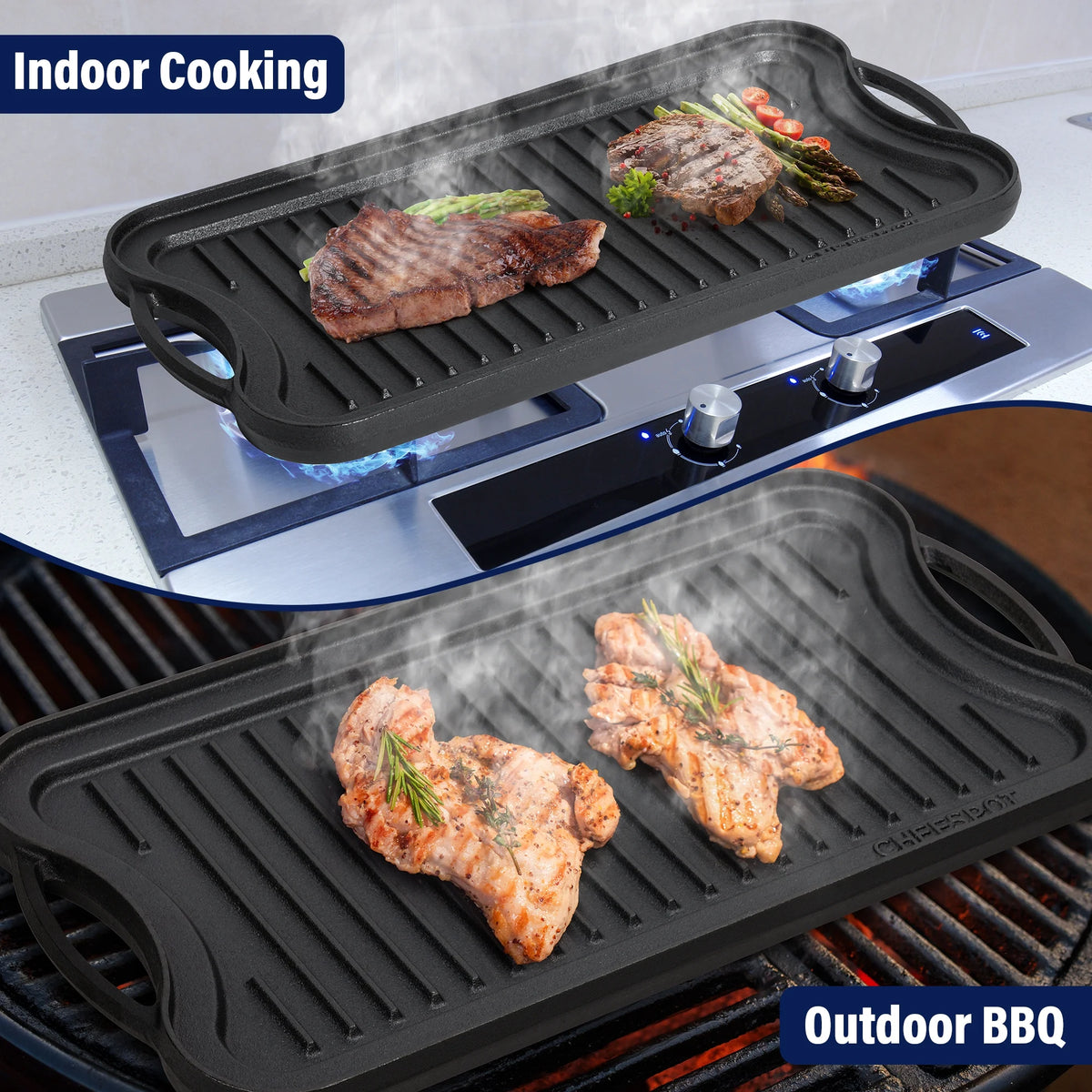 Preseasoned Cast Iron Reversible Griddle Plate Pan S198832