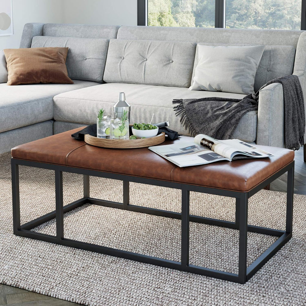 Walnut Acacia Veneer and Metal Rectangle Coffee Table Y4394