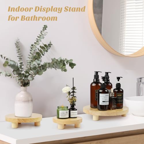 3PCS Round Brown Wooden Plant Stands J6760
