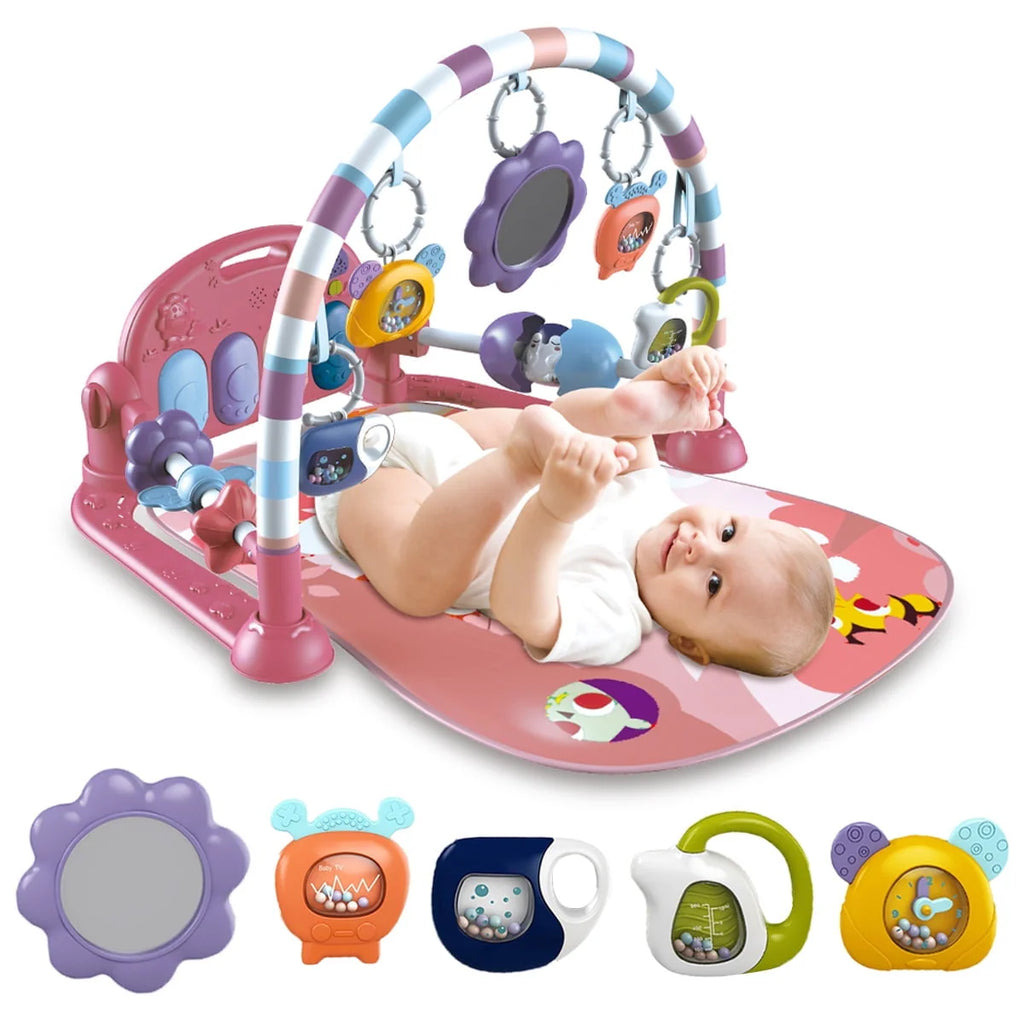 Baby Gym Play Mat 3 in 1 Fitness Rack with Music and Lights Blue V709