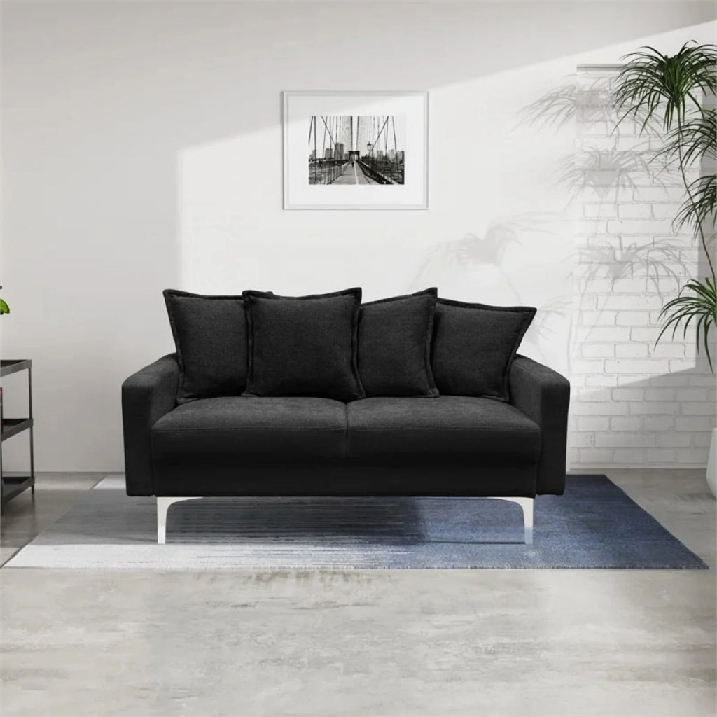 Contemporary 58" Square Arm Fabric Loveseat in Black A9189