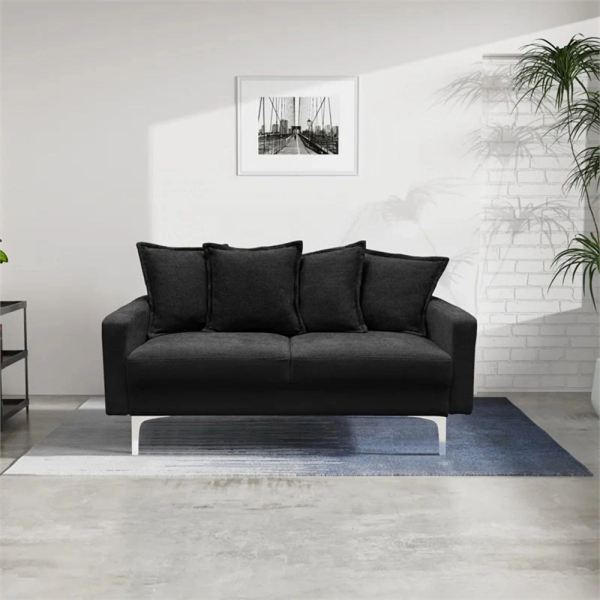 Contemporary 58" Square Arm Fabric Loveseat in Black A9189