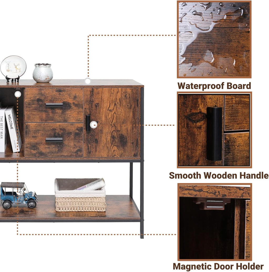 Industrial Buffet Cabinet with 2 Drawers & Doors and 1 Open Shelf B7578