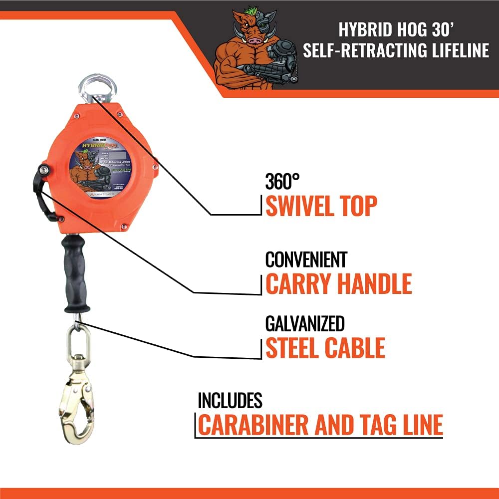 Self Retracting Lifeline 20' Class A & B Cable Fall Protection Safety Lanyard O49677