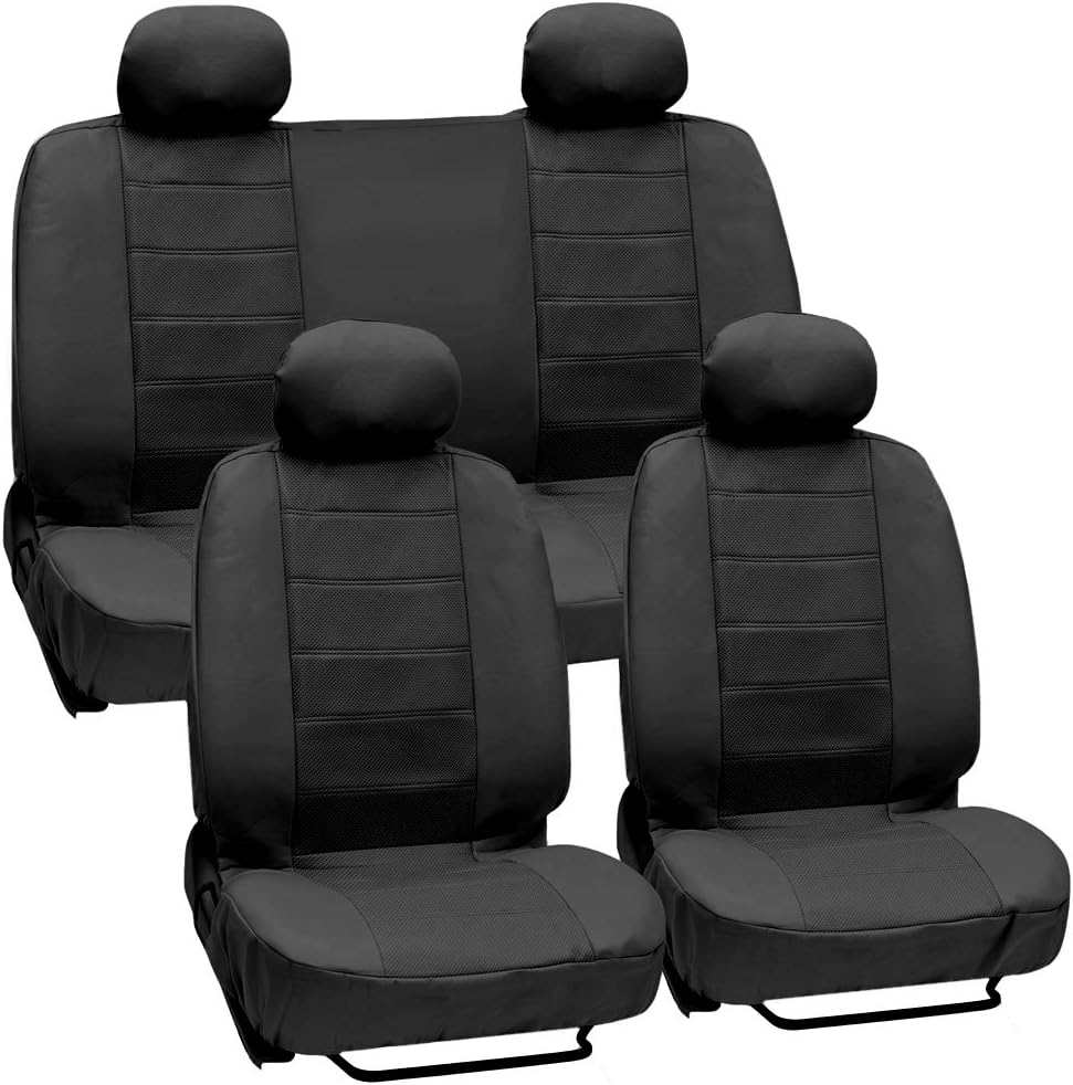 Black Premium Leatherette Car Seat Cover, Front & Rear Set, Pack of 2 X8626
