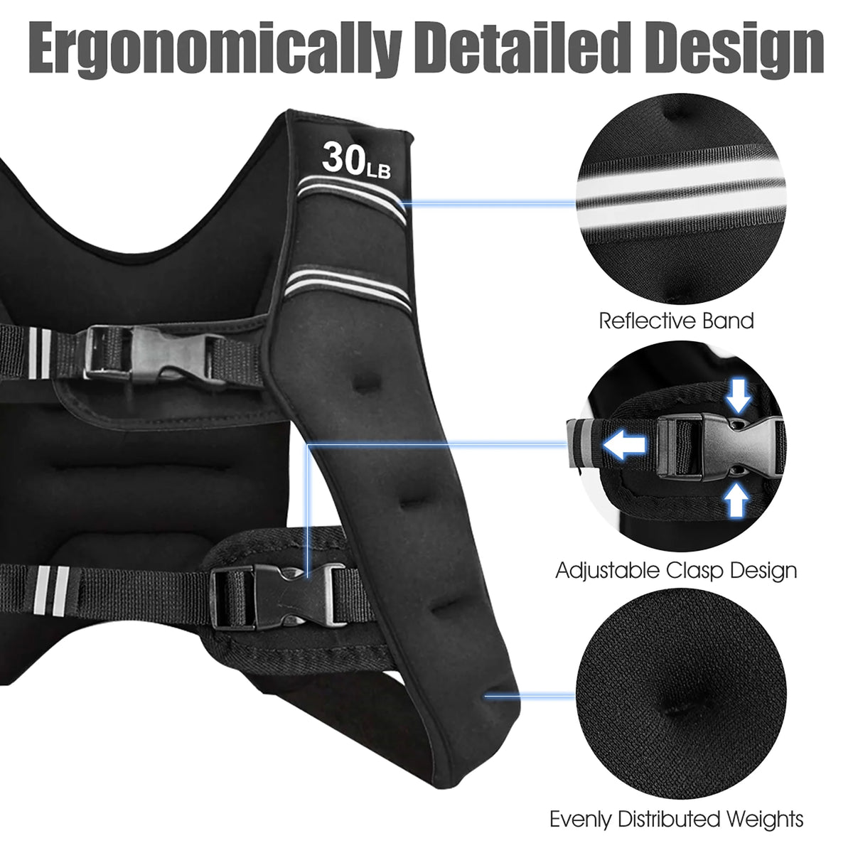 30LBS Adjustable Weighted Vest P3277