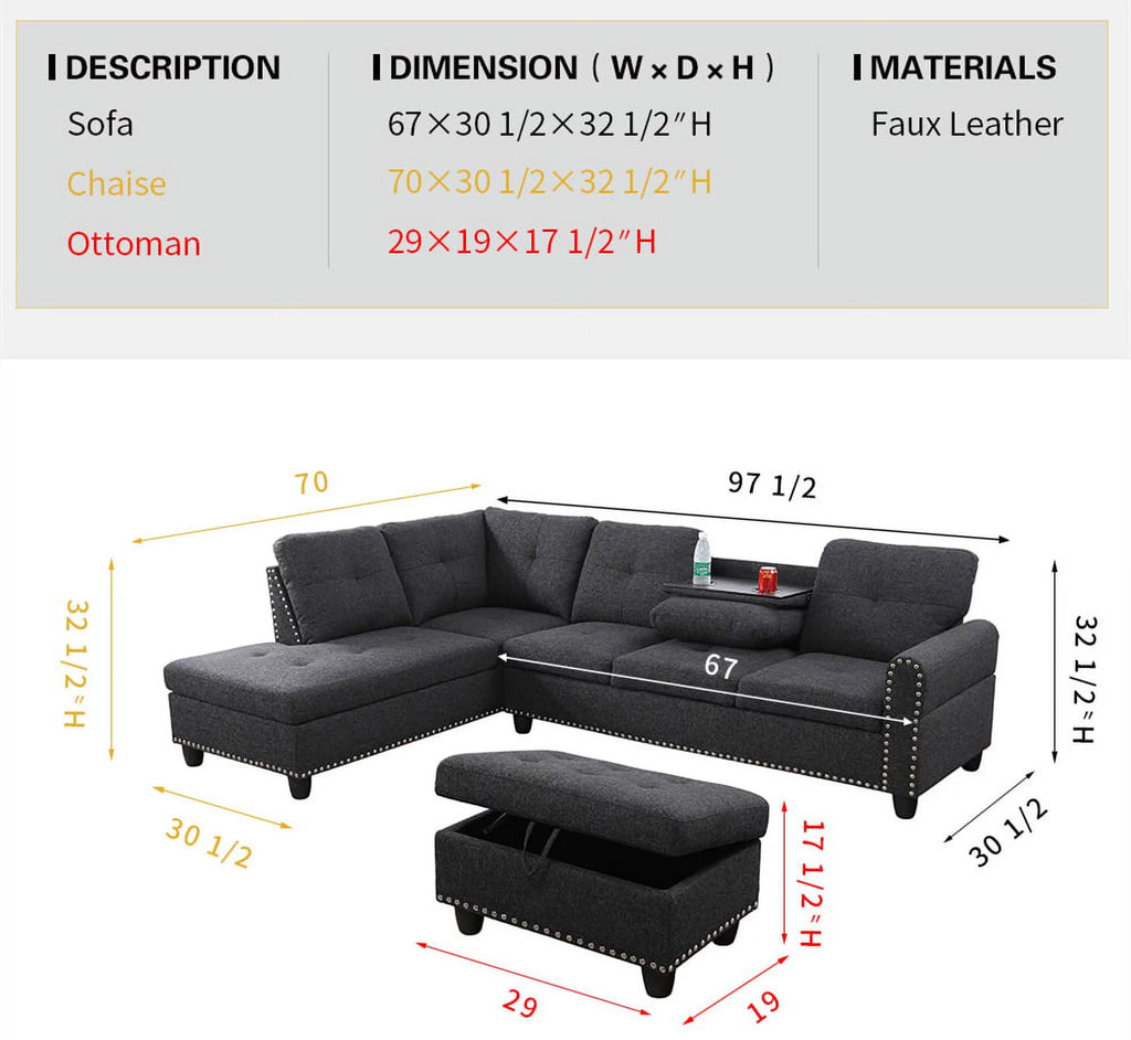 Sleeper Sectional with Storage Ottoman E237809