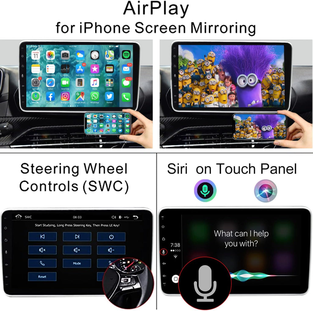10.1 Inch Single Din Car Radio with Wireless CarPlay Backup Camera Touchscreen Head Unit C3543
