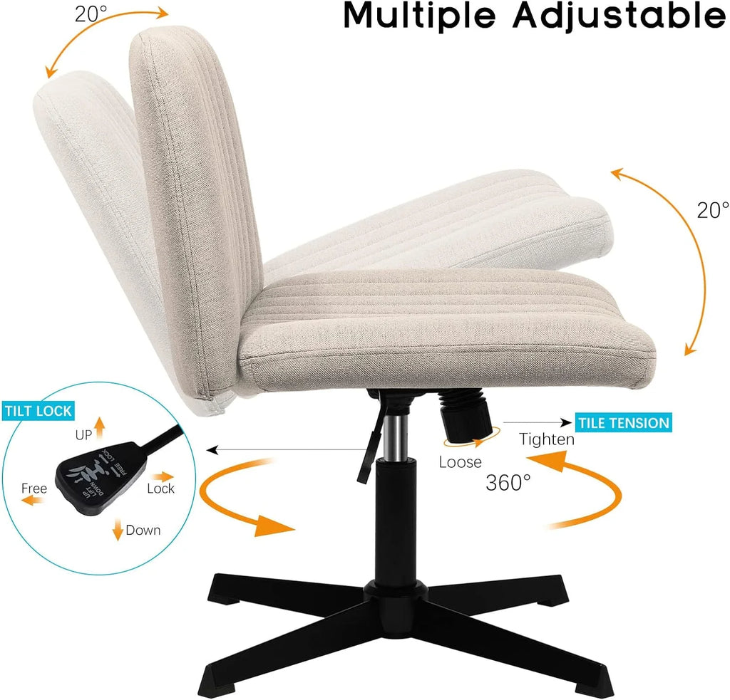Armless Cross Legged Fabric Padded Swivel Height Adjustable Office Desk Chair F123213