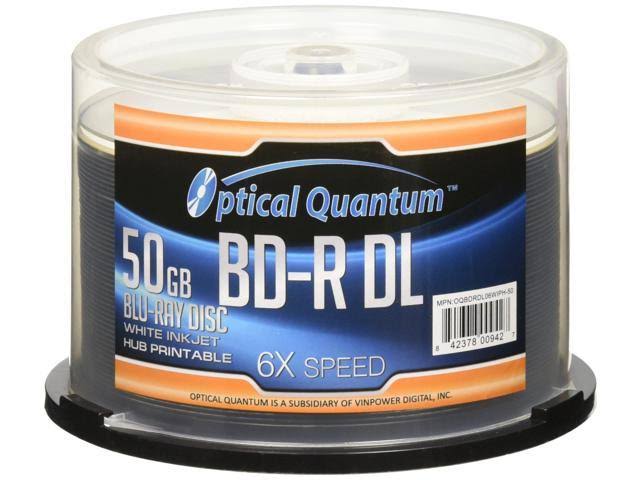 50GB BD-R DL White Inkjet Printable Blu-ray Double Layer Recordable Media, 50-Disc Spindle Q757800