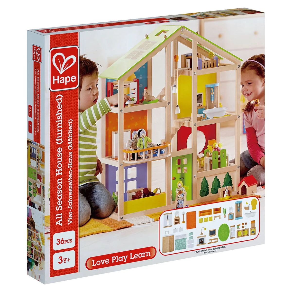 Wooden Furnished Dollhouse Playset Y1482